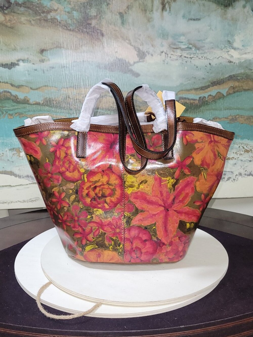 Patricia Nash Leather Marconia Floral Oil Tote, Item #HL01